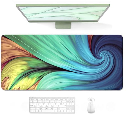 Auhoahsil Large Mouse Pad, XXL Gaming Mousepad, Desk Mat for Desktop, Thick Rubber, Big & Long Size, Stitched Edges, Full Desk Pad for Laptop & Computer, Extended 31.5 x 11.8 in, Peacock Feather