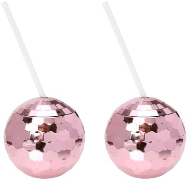 TOPBATHY Lot de 2 tasses à cocktail avec couvercle en forme de boule disco avec paille pour bar à cocktail pour discothèque, bar, fête, sirop