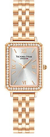 VICTORIA HYDE Rechteck Damenuhr Grün Dial Analog Quarz Armbanduhr mit Edelstahlarmband (Gold-Weiß)