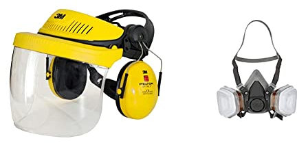 3M Gesichtsschutz G500 Multisystem, Gelb & Mehrweg-Halbmaske 6002C - Halbmaske mit Wechselfiltern gegen organische Gase, Dämpfe und Partikel - Für Farbspritz- und Maschinenschleifarbeiten