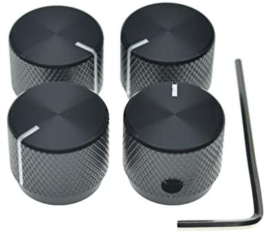 4-Pack 20mm Diam. Set Screw Style Aluminium Potentiometer Knobs 1/4 Universal Pot Control Knobs with Indicator for Guitar/Bass/AMP Amplifier