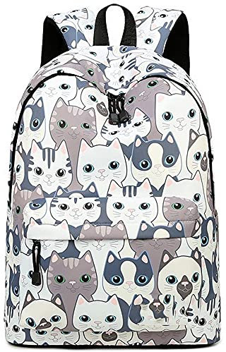 JIANLINST Mädchen Schulrucksack Jungen Teenager Schultasche Wasserdicht Nylon Rucksack Damen Schulranzen Freizeitrucksack Laptop Tasche Kat