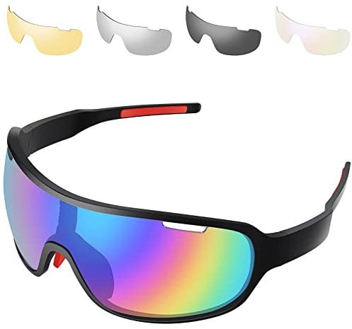 SAWUTPV Polarized Cycling Glasses for Men Women UV400 Protection Sports Sunglasses with 5 Interchangeable Lenses Bike Goggles (BrightBlack)