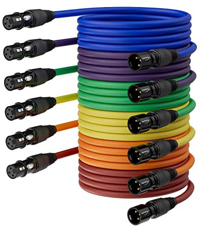 AuxLink XLR Cables, Microphone Cable Male to Female 25ft 6Pack, XLR Speaker Cable Gold-Plated 3-Pin for Microphone, Mixer, Recording Studio- 25 Feet, 6 Color Pack