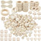 packra Holzperlen Holzringe Set 204 Stück, Holzperlen zum auffädeln Natur, Holzkugeln mit Loch und Holzringe zum Basteln DIY Makramee, Runde Holz Perlen für Schmuck Zubehör