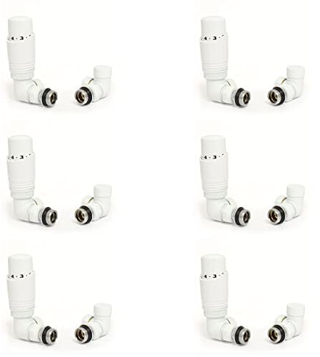 Hot Flow White (Pack of 6) Cascade Corner Modern TRV Thermostatic Radiator Valve (Pair) Includes A Corner TRV Body & One Lock Shield. for Quick & Easy Temperature Control. Perfect for Energy Saving.