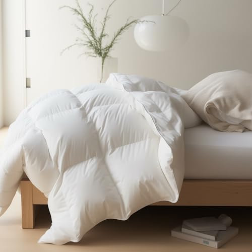 Maple&Stone Federdaunen-Bettdecke, Queen-Size-Größe, Ganzjahresdecke, weiß, Daunendecke, ultraweich, Bezug aus 100% Baumwolle, Flauschige Queen-Size-Bettdecke, 228 x 228 cm