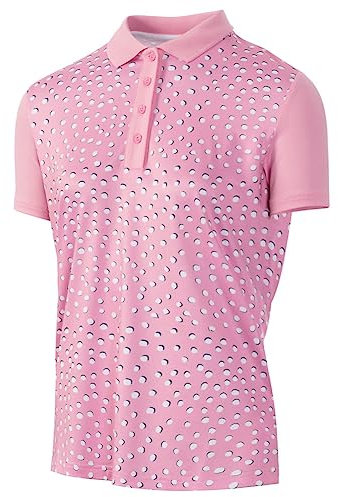 Island GREEN Golf Women's Breathable Quick Dry Moisture Wicking Polo Shirts, Pink/White, M