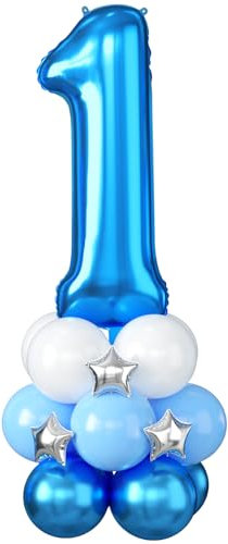 40 Inch Blue Number 1 Balloon, Giant Number 1 Foil Balloon, Large Number One Balloons Tower Stand with Star, Big Helium Digital Balloons Stack for Boys First 1st Birthday Baby Shower Anniversary Party