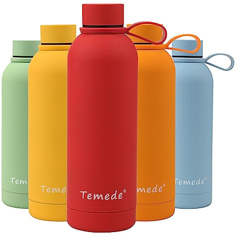 Temede Large Stainless Steel Insulated Water Bottle 1L, Vacuum Flask BPA-Free, 12hrs Hot & 24hrs Cold Drinks, Thermal Metal Sports Bottles, Leakproof Double Wall Drinking for Kids, Gym, Running,Travel