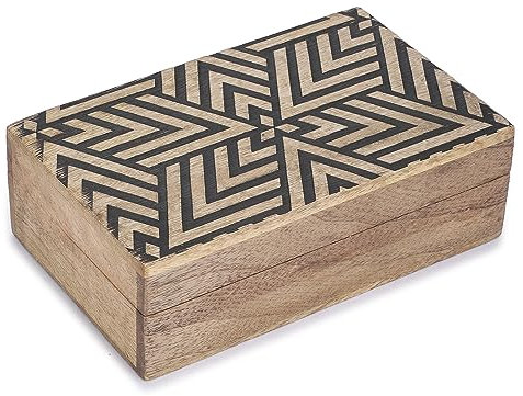 Ajuny Handmade Decorative Wooden Jewelry Box Black Line Design Multipurpose Treasure Chest Jewellery Storage Organizer Trinket keepsake Earrings, Necklaces Watch Boxes, Great for Gifts - 8x5 Inch