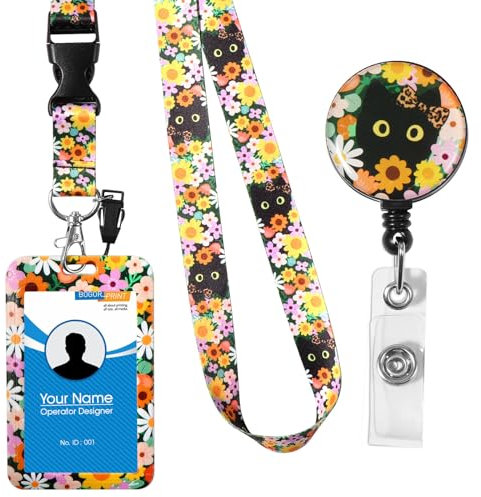 Vinabo Porte Badge Cordon Tour de Cou avec Porte-cartes,Porte Badge Enrouleur, Strap Neck avec Swivel Lobster Clasp pour Porte Badges d'Identification,Bureau, Les Clés, Telephone Portable, Carte Bus