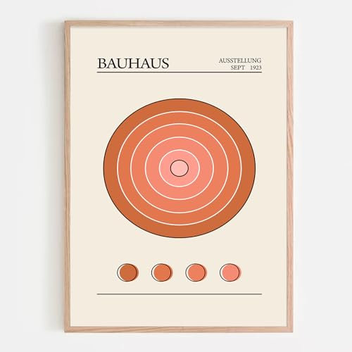 BACJUOPLDArt Bauhaus Poster Mitte des Jahrhunderts Modern Wandkunst Orange Kreis Poster Abstrakte Geometrische Wandkunst für Wohnzimmer, Schlafzimmer, Bad, Esszimmer, Büro, Hotel, Bar