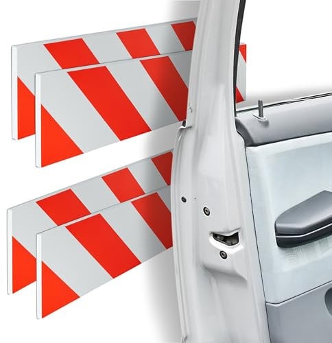 Relaxdays Garagen Wandschutz 4er Set, selbstklebend, 10x50 cm, Garagentürschutz, Rammschutz reflektierend, Eva, rot-weiß