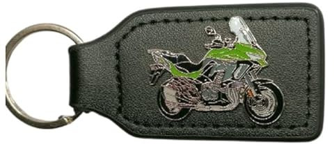 Porte-clés pour Kawasaki Versys Gr., porte-clés pour Kawasaki Versys, porte-clés, porte-clés, porte-clés, porte-clés, moto, Partie en cuir synthétique noir, Gesamtlänge mit Ring: 90 mm, Breite ca. 36