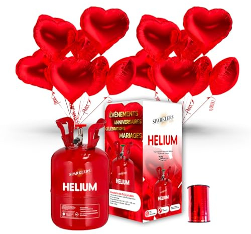 SPARKLERS CLUB BOUQUET DE 20 PALLONI CUORE ROSSO + HELIUM + NASTRO IN AMORE IDEALE PER San Valentino, FESTA A TEMA