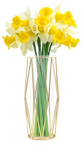 Vase pour herbe de la pampa, vase doré en verre avec support géométrique en métal