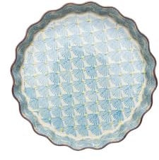 Tranquillo Quicheform aus Steinzeug mit handgestempeltem Print blau ART DECO, Ø 22 x 4 cm