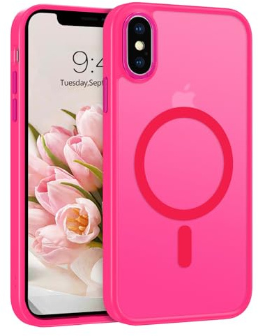Telaso for iPhone Xs Max Case, iPhone Xs Max Phone Case Compatible with Magsafe Wireless Charging Translucent Matte Slim Anti-Scratch Non-Slip Military Grade Magnetic iPhone Xs Max Case, Hot Pink