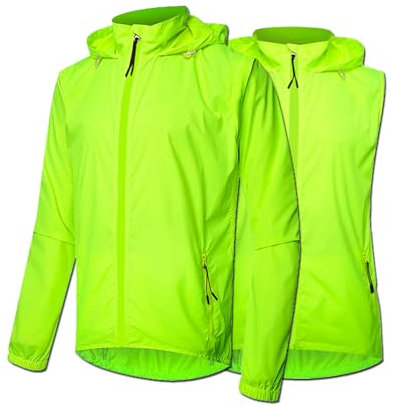 Veste de cyclisme pour hommes et femmes, ultralégère, imperméable, coupe-vent, maillot de cyclisme, léger et respirant, coupe-vent de vélo, gilet détachable à manches longues pour VTT,Green-4XL
