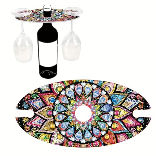 Starnearby Porta Bottiglia di Vino e Bicchiere con Pittura Diamante fai da te, Porta Calici Vino e Bottiglia di Vino, Portabicchieri da Tavolo, Supporto in Acrilico per Due Bicchieri e Bottiglia