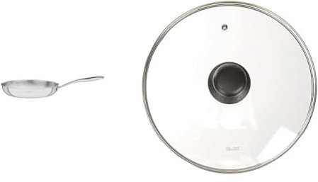 Tramontina Grano Frying Pan Stainless Steel for Induction, Electric & Ibili 970726 Stainless Steel Vented Silver & Black Glass Saucepan Cover Lid 26cm