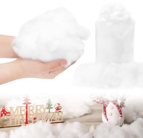 RANJIMA Weihnachten Kunstschnee Deko, Watte Schnee 150g, Watte Deko Weihnachten Künstliche Schneedecke Faser Flauschig Schnee Gefälscht Indoor Dekoschnee für Weihnachtsbaum Winter Watte zum Basteln