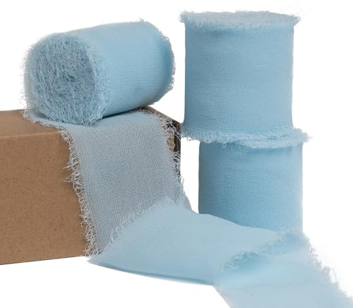 PIGETALE Geschenkband Hellblau 4cm x 15m Schleifenband Bänder Himmelblau Chiffonband Stoffband, Bänder-Set für Hochzeitseinladung, Brautstrauß, Dekoration, Geschenkverpackung, Schleifenherstellung