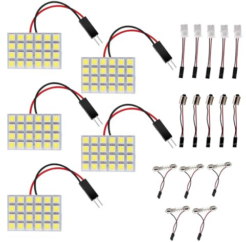 HUAZIZ 5 Stücke Superweiße energiesparende 5050 24-SMD-LED-Panel-Dome-Licht-Innenraum-Leseplatten-Licht-Dachdecken-Innenverkabelte Lampe + 5 Stücke Girlandenadapter