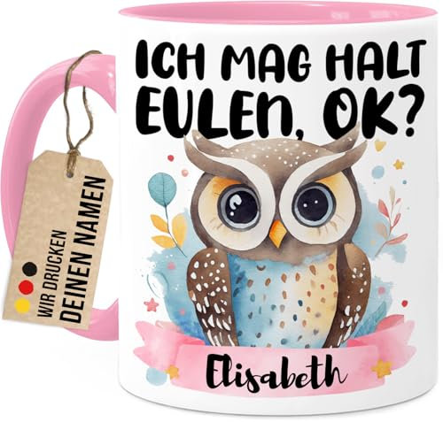 Tassenliebling® - Eulen Tasse - Ich Mag Halt Eulen, Ok? - Rosa - Eulen Geschenke für Eulenliebhaber Fans - Beidseitiger Druck - Tierliebhaber - Lustige Tasse 330ml Keramik