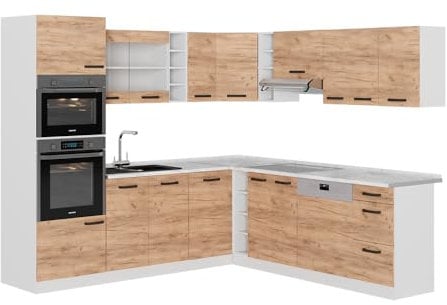 Vicco Eckküche R-Line, Küchenzeile in L-Form, Goldkraft Eiche/Weiß, 237 x 247 cm AP Anthrazit