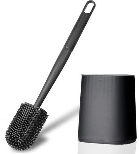 AiQInu Escobillas de Baño, Limpiador Profundo de Silicona Escobillas de Inodoro con Mango de Plástico Largo, escobilla WC con Base de Ranuras de Ventilación para el Inodoro del