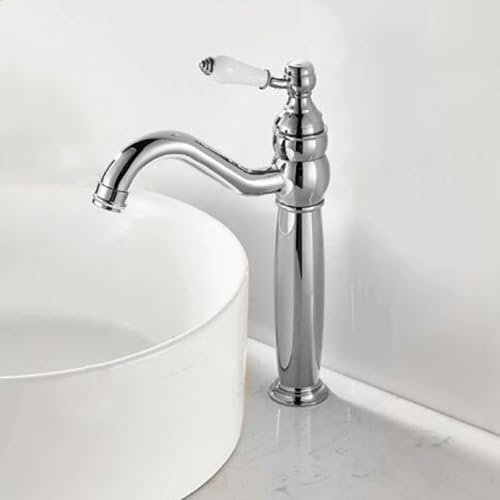 Mitigeur Lavabo Salle de Bain Vintage à Poignée Unique, Bec Pivotant Monotrou Chrome Haut