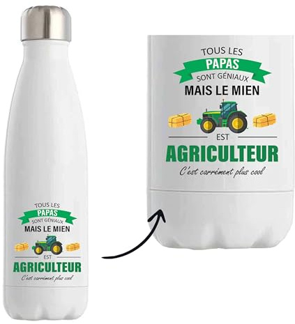 Planetee Bouteille isotherme Papa Agriculteur | Gourde Originale Cadeau Anniversaire Noël Humour fête des pères