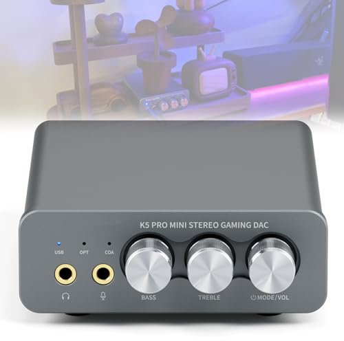 Amplificatore per Cuffie K5 PRO Stereo DAC, Nato per I Giochi, Convertitore Audio da Digitale a Analogico Stereo HiFi, Supporta Il Microfono da 3,5 Mm, Adatto per PS4/PS5/Switch