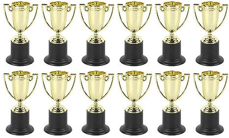 Resefinem 12 Pack Mini Gold Plastic Award -Trophäen mit stabilen Basis leuchtende Farben Leichte Kinderpartybeschäftigung Schulwettbewerbe Sportveranstaltungen Preise