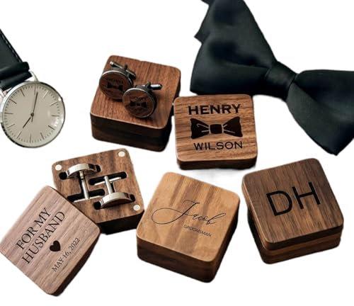 Personalisierte Herren-Manschettenknöpfe, Hochzeitsgeschenke für Bräutigam, graviertes Logo, Holz-Krawattenklammern, Gravur, Einheitsgröße, Holz