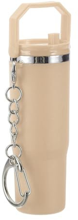 PATIKIL Mini Cup Keychain, Lip Balm Holder Small Cup Mini Tumbler Key Chain Cute Decor Keychain Charm for Backpack Handbag Purse, Beige