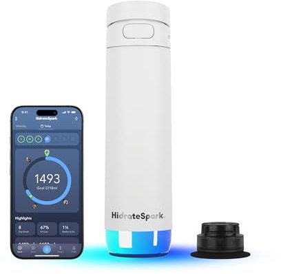 Hidrate Spark PRO 2 Smart Water Bottle – 621 ml Insulated Stainless Steel, Tracks Water Intake, Glows & Beeps for Drink Reminder, Bluetooth Sync to App, Chug Lid, BPA-Free, White (with Apple Find My)