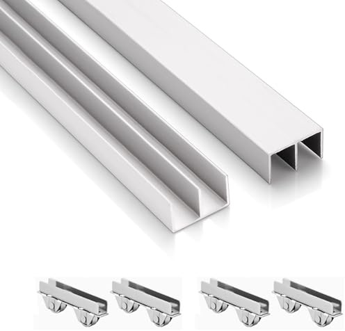 Generisch Schiene 6 mm Acrylglasschiene, Doppelschienen-Schiebetür, Doppelschiebetür-Gleitrolle, Führungsschiene aus Aluminiumlegierung(160cm)