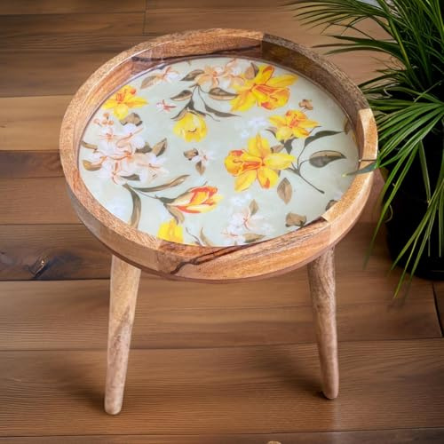 Hartsmede Side Table 13 – Handmade Eco-Friendly Boho Accent with Resin-Coated Enamel Top, Lightweight & Strong, Detachable Legs, Small Round End or Bedside Table (V, Tall 24)