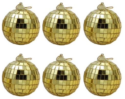 Christmas Gold Disco Ball Baubles 6 x 60mm Gold Hanging Decorations