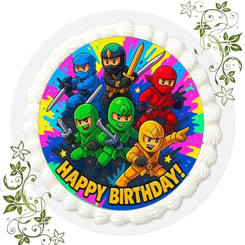 Für den Geburtstag ein Tortenbild, Zuckerbild mit Motiv, Essbares Foto für Torten, Tortenbild, Tortenaufleger Ø 20cm FONDANT BUNT Ninja Nr. Q 40