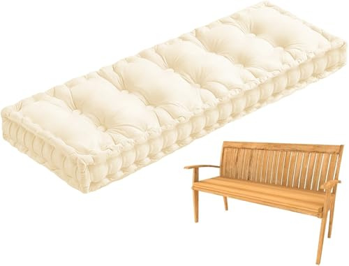 Yekuhe Bodenkissen 8cm Dick Bankkissen für Terrasse, Fenster, Sitzkissen, rutschfest, Samt, getuftet, Kissen für Bank, Sitzbank, Innenbereich, Esszimmer, Wohnzimmer(Beige,160x55cm)