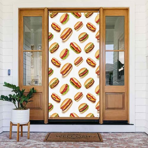 Türabdeckungen Dekorationen – Rindfleisch Speck Burger Druck Herbst Winter Türbanner für Vorderseite, Frühling Sommer Schild Abdeckung Banner hängende Hintergrund für Outdoor Indoor Eve Wall Decor