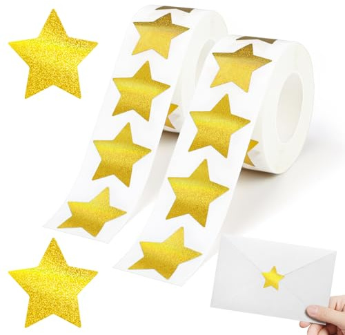 Alethron 1000 Stück Aufkleber Sterne, Sticker Sterne Gold, 2.5 cm Stern Sticker Glitzer Selbstklebend Dekorative Stern Aufkleber Belohnungssticker für Weinachten Grußkarten Geschenke Basteln Scrapboo