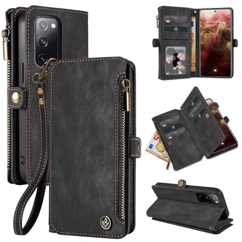 LBH Handy Hülle für Samsung Galaxy S20 FE Klapphülle RFID Schutz Wallet Geldbeutel Geldbörse Cover Case Flipcase Kartenfächer Geldfach Münzfach Schwarz