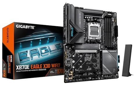GIGABYTE X870E EAGLE X3D WIFI7 Scheda Madre – Supporta CPU AMD Ryzen 9000, VRM digitale a 14+2+2 fasi, fino a 9000 Hz DDR5 (OC), 1× PCIe 5.0 + 3× PCIe 4.0, Wi-Fi 7, LAN 5 GbE, USB 4