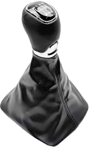 Suolron 12 mm 6 Gang Schaltknauf Schaltsack für Skoda Octavia 2 1Z3 2004-2013 Skoda Yeti 5L Ocatvia 2 Combi 1Z5 Schwarz mit Rahmen
