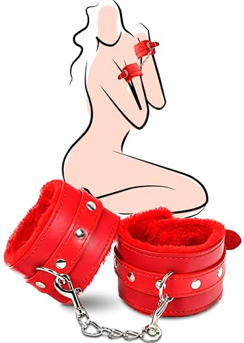 Padded Handcuffs for Grownups, Fluffy Handcuffs with Chain, Adjustable Plush Cuffs Faux Leather